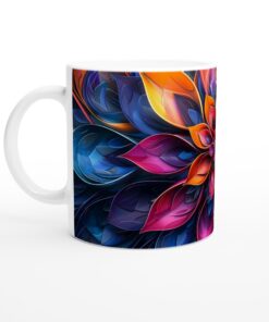 Abstrakt Blomsterexplosion Keramisk Mugg - Levande Konstnärlig Design i Blått, Lila & Orange