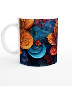 Abstrakt Blomster Keramikmugg - Livfull Orange och Blå Design, 11 oz