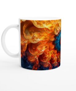 Abstrakt Fraktal Konst Mugg - Livfull Orange Blå Virvel Design Keramisk Mugg