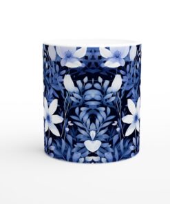 Mörkblå blommig 11 oz keramisk mugg – elegant design för kaffe & teälskare