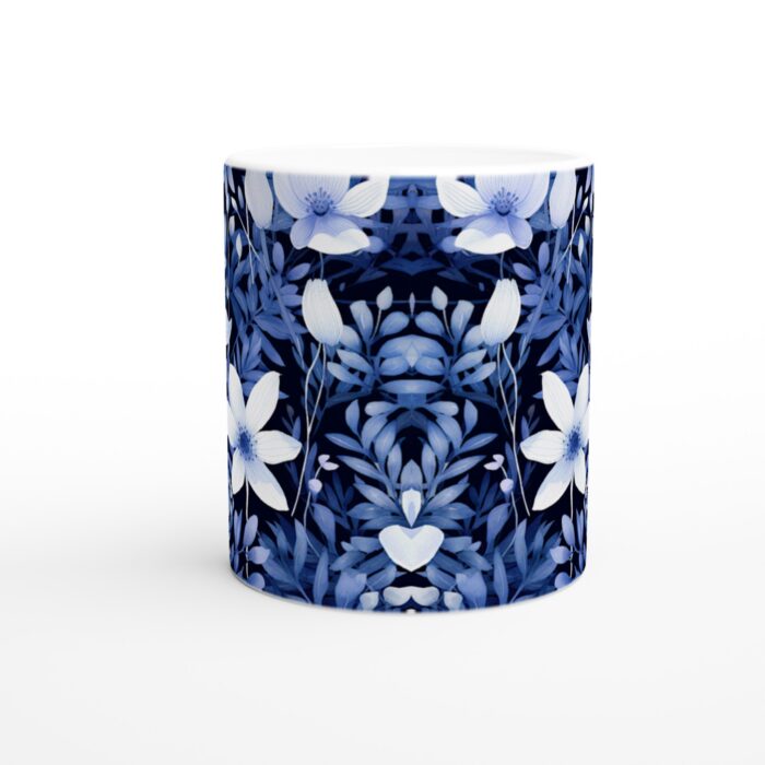 Mörkblå blommig 11 oz keramisk mugg – elegant design för kaffe & teälskare