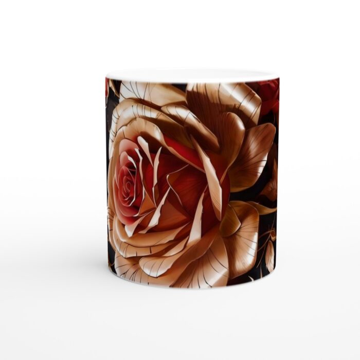 Elegant Guldros Keramisk Mugg - 11oz Kaffekopp med Lyxigt Blommotiv