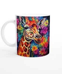 Färgglad Giraff Keramisk Mugg – Konstnärlig Kaffekopp med Livfulla Blommor