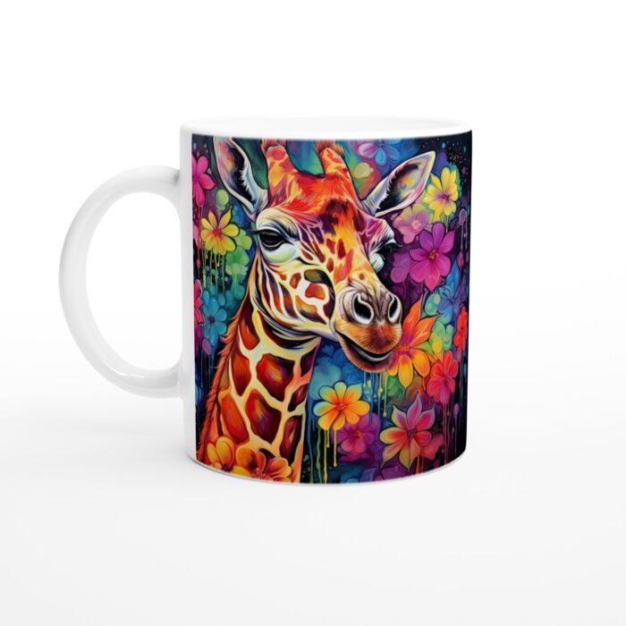 Färgglad Giraff Keramisk Mugg – Konstnärlig Kaffekopp med Livfulla Blommor