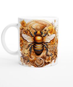 Keramisk mugg – Steampunk-bi & blommor: En gyllene vardagsfavorit
