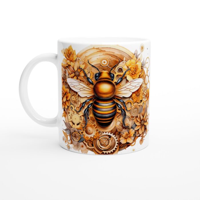 Keramisk mugg – Steampunk-bi & blommor: En gyllene vardagsfavorit