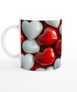 Kärlek i Varje Klunk: Röd & Vit Hjärta Keramisk Mugg - 11oz Favoritmugg för Alla Tillfällen