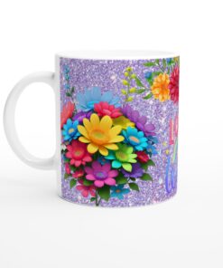 Keramisk Mugg – "Love Wins" med gnistrande glitter och regnbågsblommor