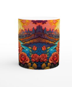 Psykedelisk Solnedgång Rosor Keramisk Mugg - Levande Konst för Ditt Morgonkaffe