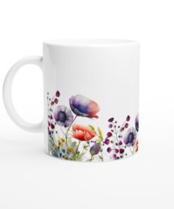 Keramisk Mugg – Akvarellblommor i Lila och Orange – Vardagsfavoriten för Alla Tillfällen