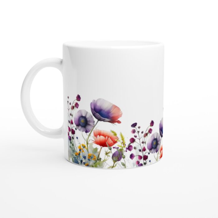 Keramisk Mugg – Akvarellblommor i Lila och Orange – Vardagsfavoriten för Alla Tillfällen