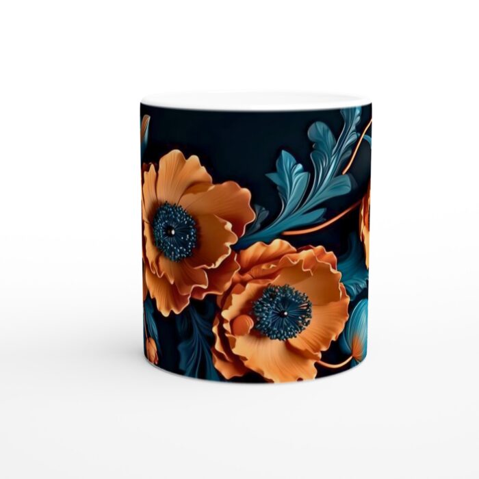 Förtrollande Blommönster Keramikmugg - 11oz Vit Kaffemugg med Akvarelldesign