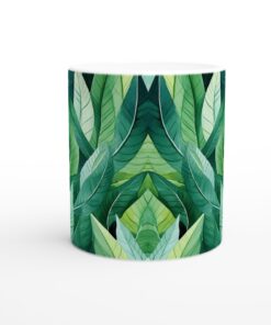Tropisk Grönskande Mugg – 11 oz Keramisk Kaffekopp med Frodig Lövdesign