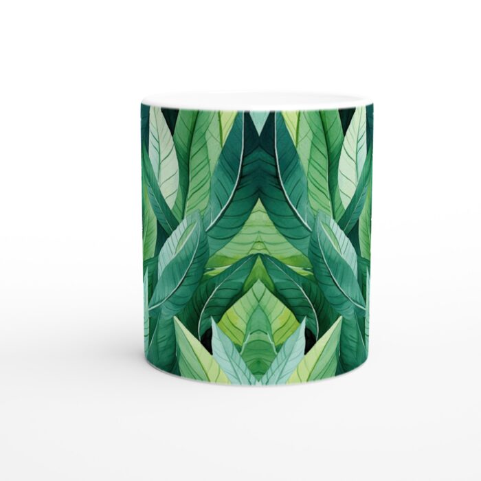 Tropisk Grönskande Mugg – 11 oz Keramisk Kaffekopp med Frodig Lövdesign