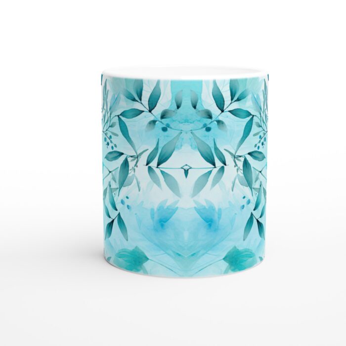 Akvamaringrön Akvarell Botanisk Keramisk Mugg - 11oz Elegant Design för Kaffe & Te