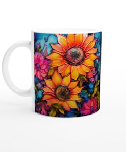 Keramisk mugg – Explosion av Solrosor och Färgstarka Blommor