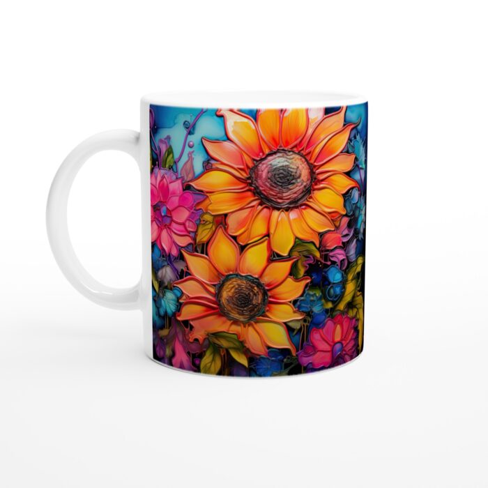 Keramisk mugg – Explosion av Solrosor och Färgstarka Blommor