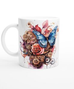 Steampunk Fjäril & Rosor Mugg – Unik Keramisk Kaffekopp