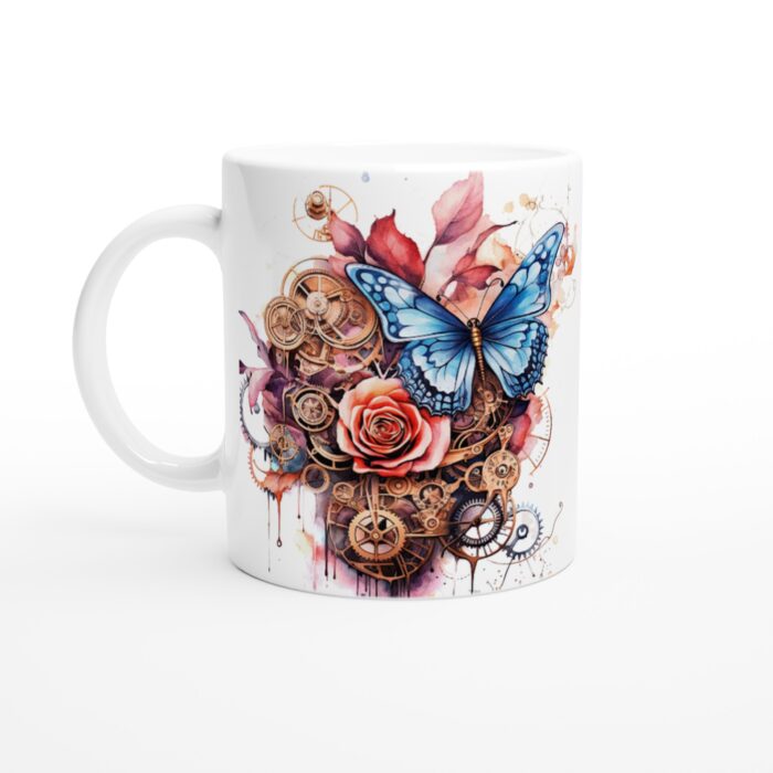 Steampunk Fjäril & Rosor Mugg – Unik Keramisk Kaffekopp