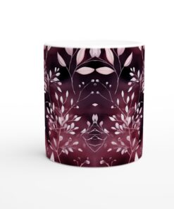 Mörk Romantisk Keramisk Mugg - Blommönster i Rosa och Vinrött, 11oz