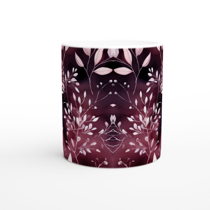 Mörk Romantisk Keramisk Mugg - Blommönster i Rosa och Vinrött, 11oz