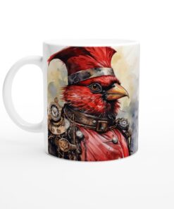 Steampunk Kardinal – Unik Keramisk Mugg för Konstälskare