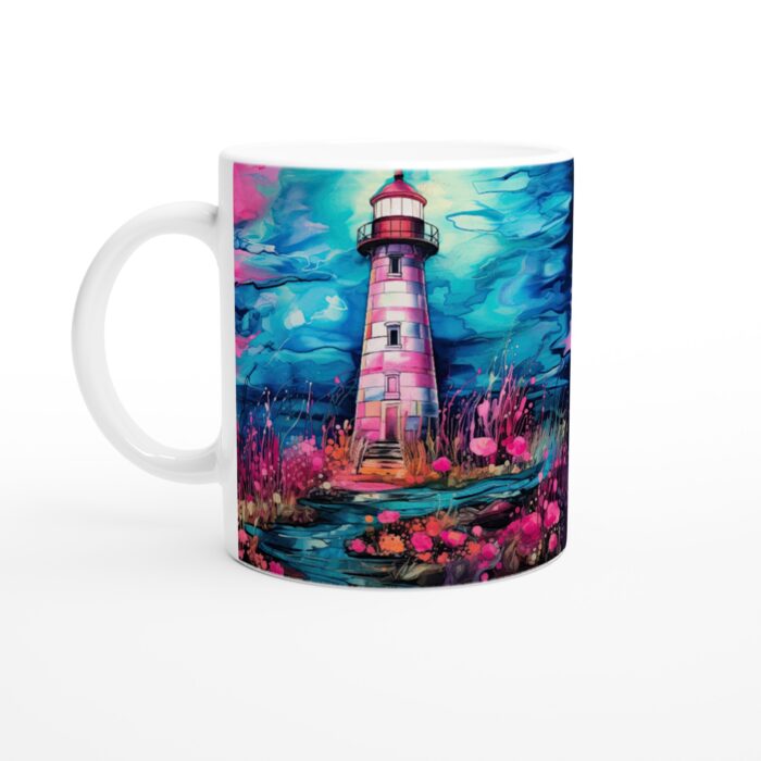 Neon Lighthouse Keramisk Mugg – Konstnärlig Vardagsfavorit i Psykedeliska Färger