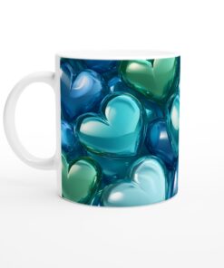 Kärlekens Nyanser Keramisk Mugg - Blågröna Hjärtan 11oz