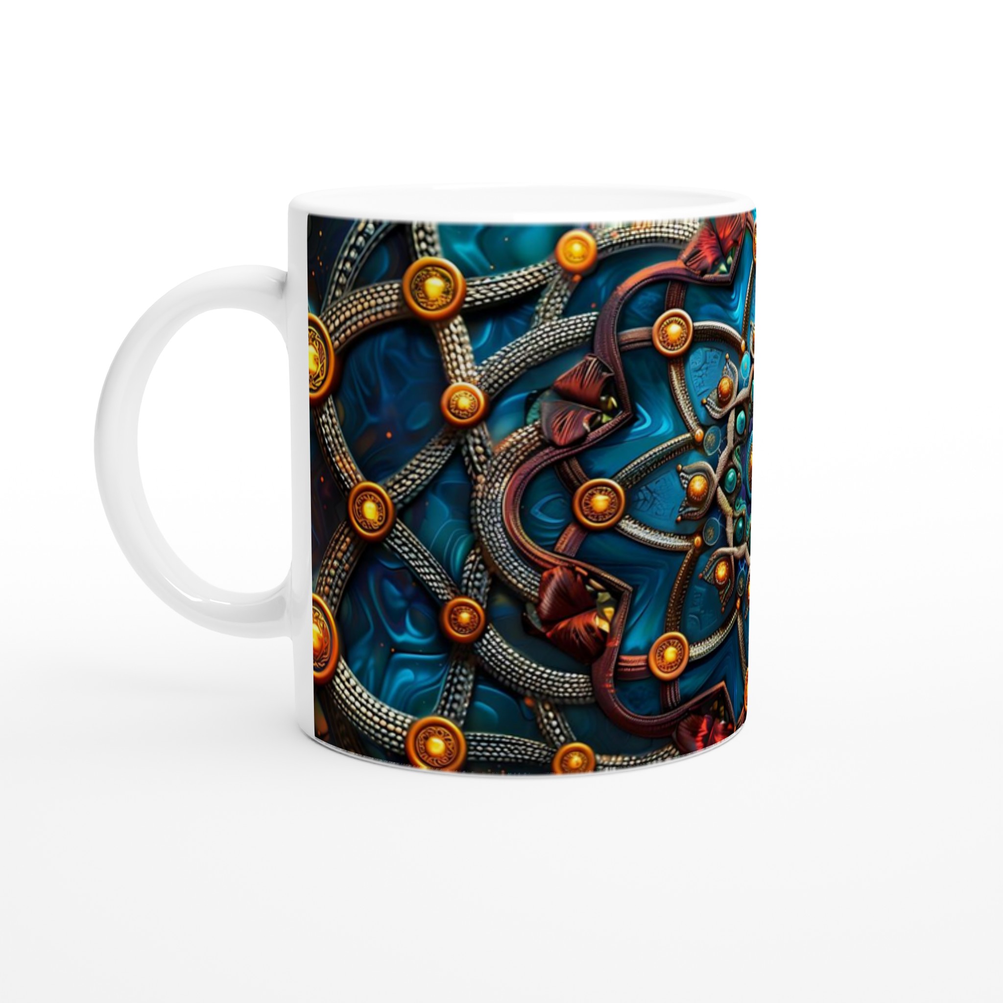 Abstrakt Mandala 11Oz Keramikmugg – Blå-Orange Guld Geometrisk Konst Alla Produkter Mugglagret.se Abstrakt Mandala 11Oz Keramikmugg – Blå-Orange Guld Geometrisk Konst - Bild 1