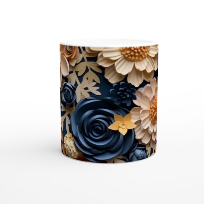 Mörkblå & Guld Floral 11oz Keramisk Mugg – Elegant Skärkonst Design för Kaffe & Te