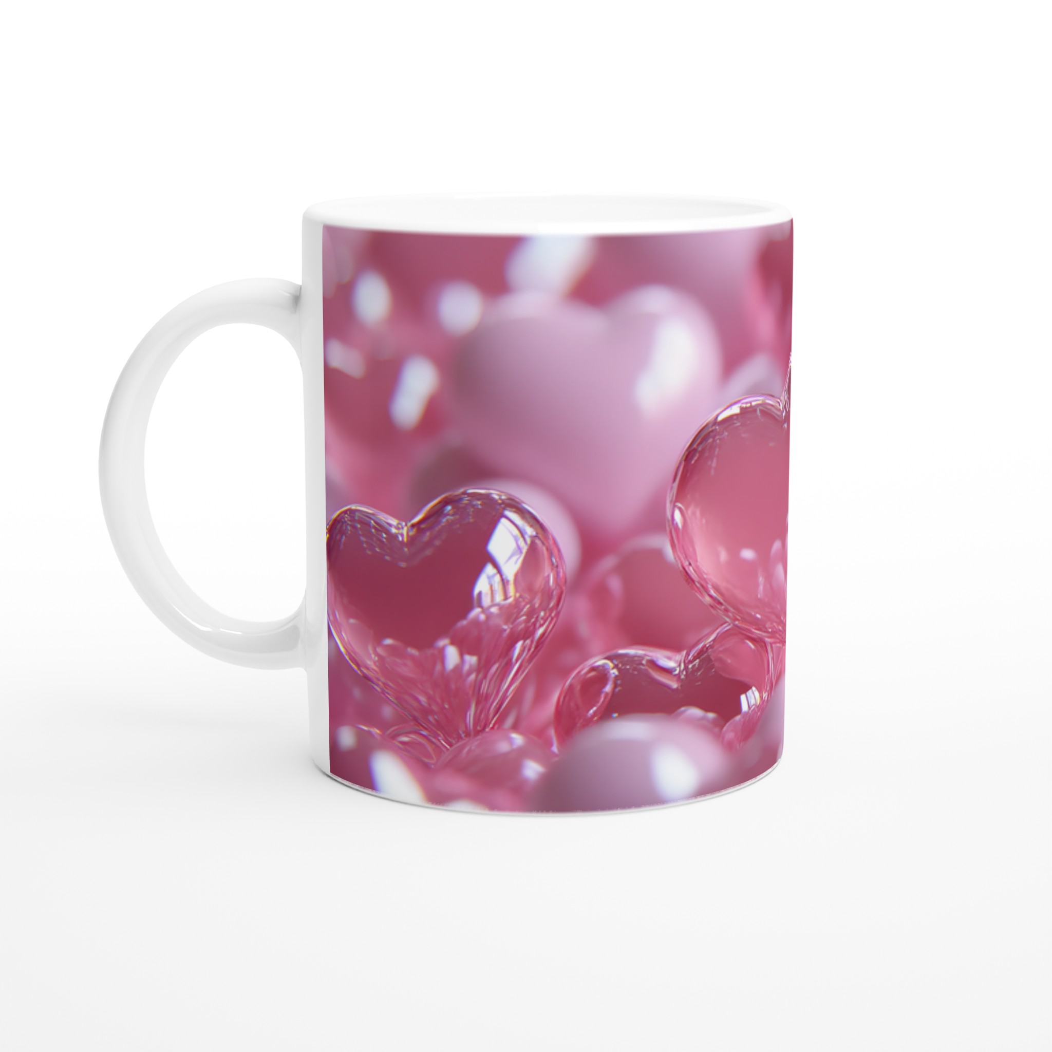 Kärleksfull Rosa Hjärtdesign Vit 11oz Keramisk Mugg – Perfekt för Romantiska Stunder