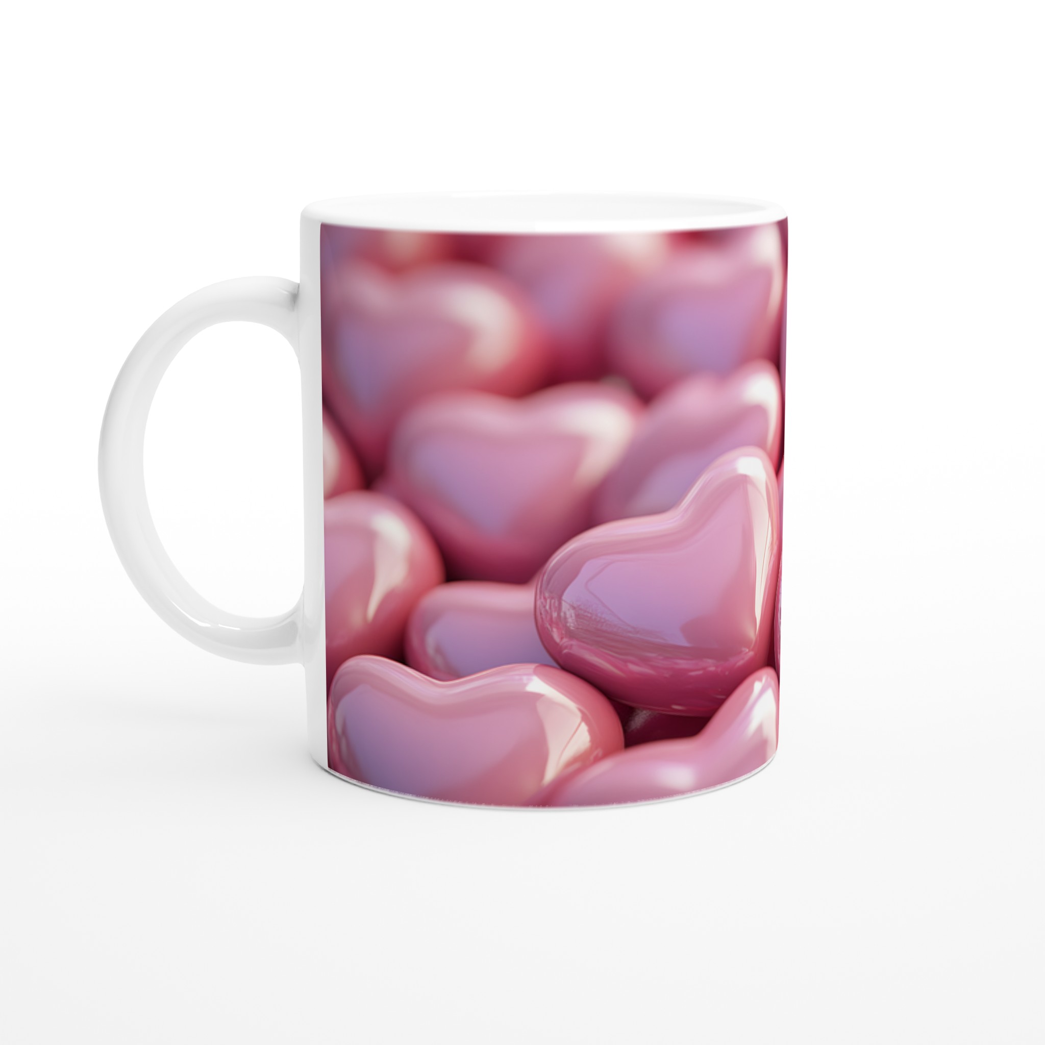Kärleksfull Rosa Hjärtmugg - Vit 11oz Keramisk Mugg med Romantiskt Tryck
