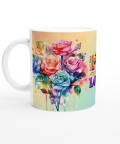 Keramisk Mugg – "Love is Love" Regnbågsrosor – Konstnärlig Akvarell för Stolthet & Glädje