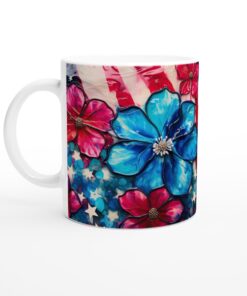 Keramisk mugg – Amerikansk blomsterprakt i rött och blått – din vardagsfavorit