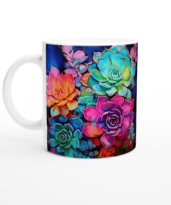 Keramisk mugg – Vardagsfavoriten med livfulla, färgstarka succulentmönster