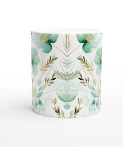 Akvarellblommig Vit Keramisk Mugg – 11 oz