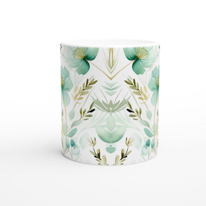 Akvarellblommig Vit Keramisk Mugg – 11 oz
