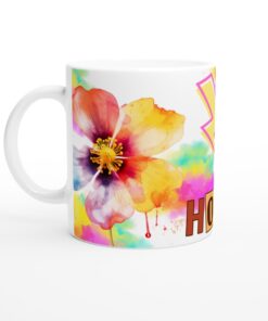 Färgglad 'HOPE' Keramisk Mugg – Konstnärlig Akvarellblomma för en Inspirerande Start på Dagen