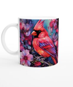 Keramisk Mugg – Färgglad Kardinal & Blommor: En Konstnärlig Vardagsfavorit