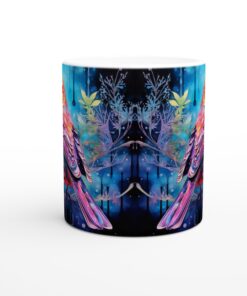 Färgsprakande Fågel Keramikmugg - 11oz Vit Kaffekopp med Levande Konst