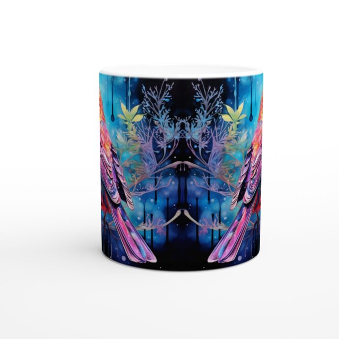 Färgsprakande Fågel Keramikmugg - 11oz Vit Kaffekopp med Levande Konst