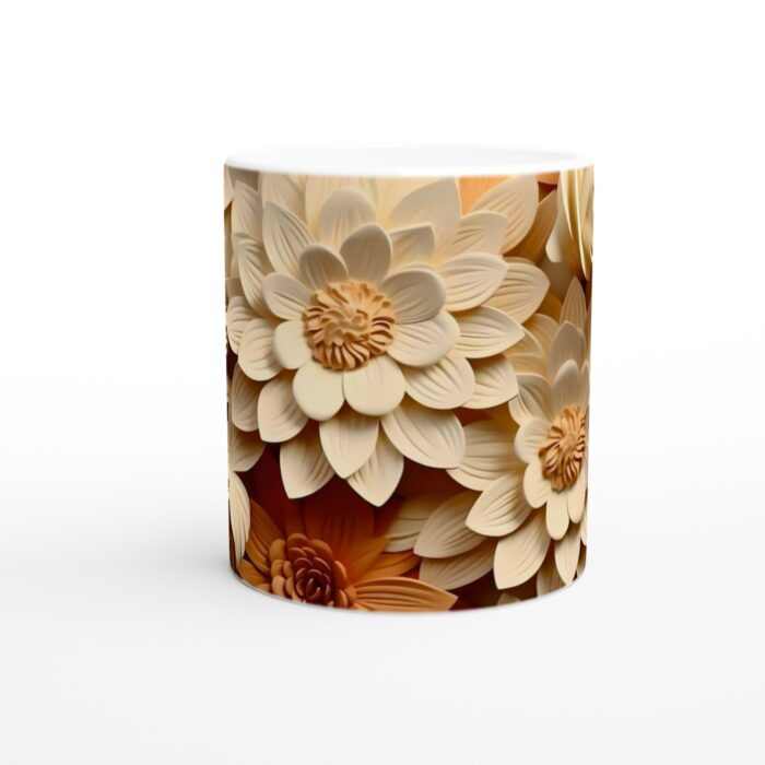 Krämvit och Rostfärgad Blomstermugg – 11 oz Keramisk Kaffemugg för en Varm och Inbjudande Start på Dagen