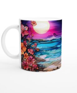 Keramisk mugg – Blomstrande natt vid havet, en färgsprakande konstupplevelse