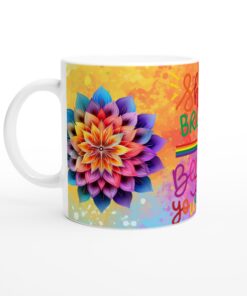 Keramisk mugg – Shine Bright Believe In Yourself | Färgsprakande Design med Blommor och Regnbåge