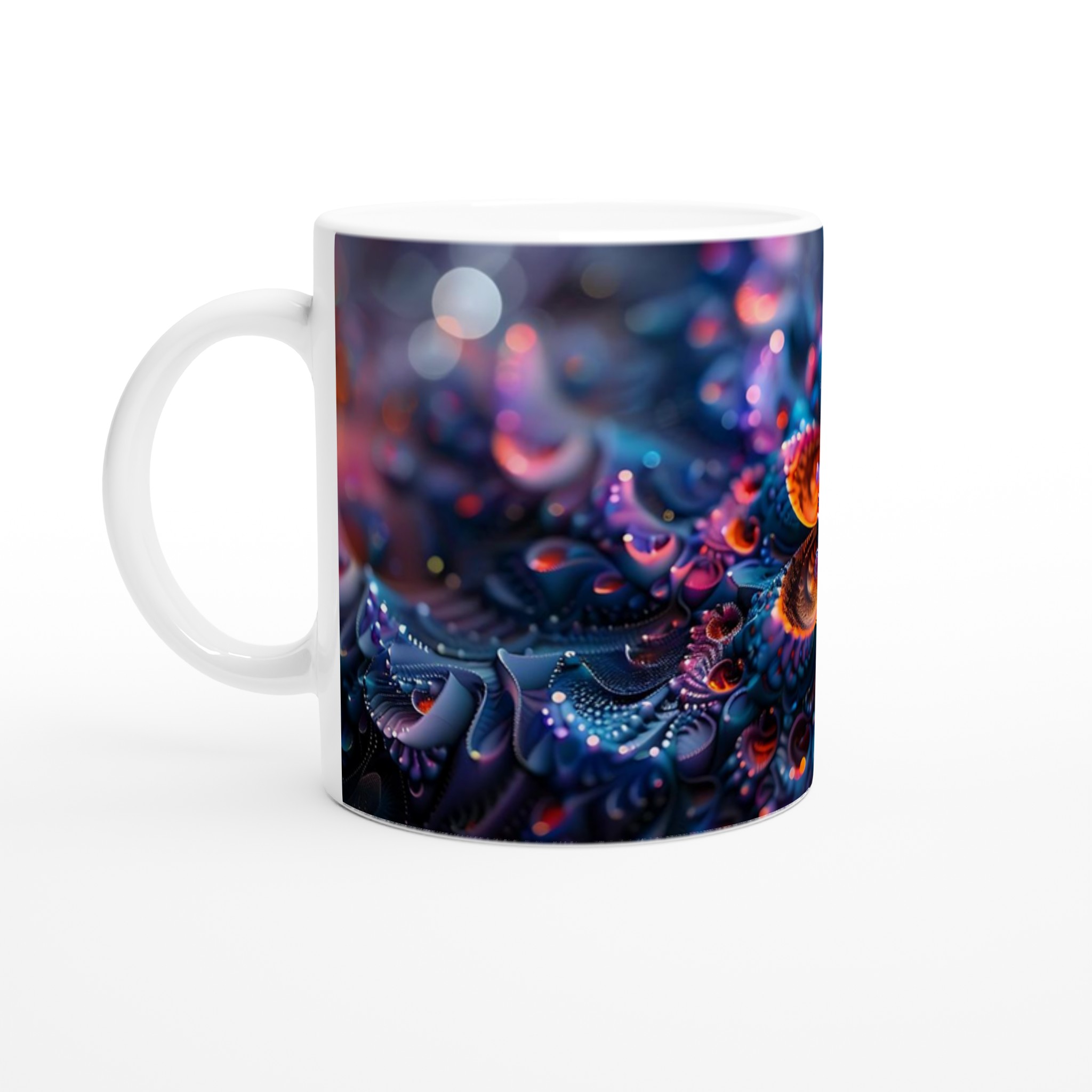 Kosmisk Blomster Keramisk Mugg - Magisk Design i Blått, Lila & Orange