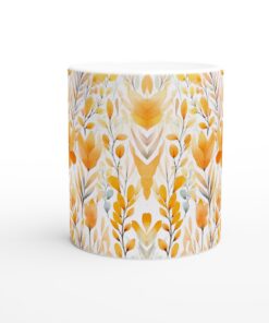 Mugg i Varm Akvarell: Orange Blommönster – 11oz Keramisk Mugg