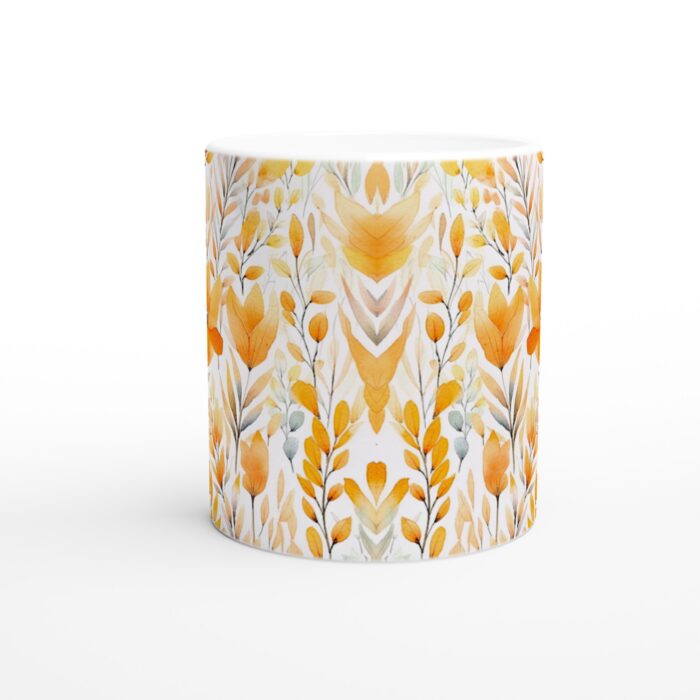 Mugg i Varm Akvarell: Orange Blommönster – 11oz Keramisk Mugg