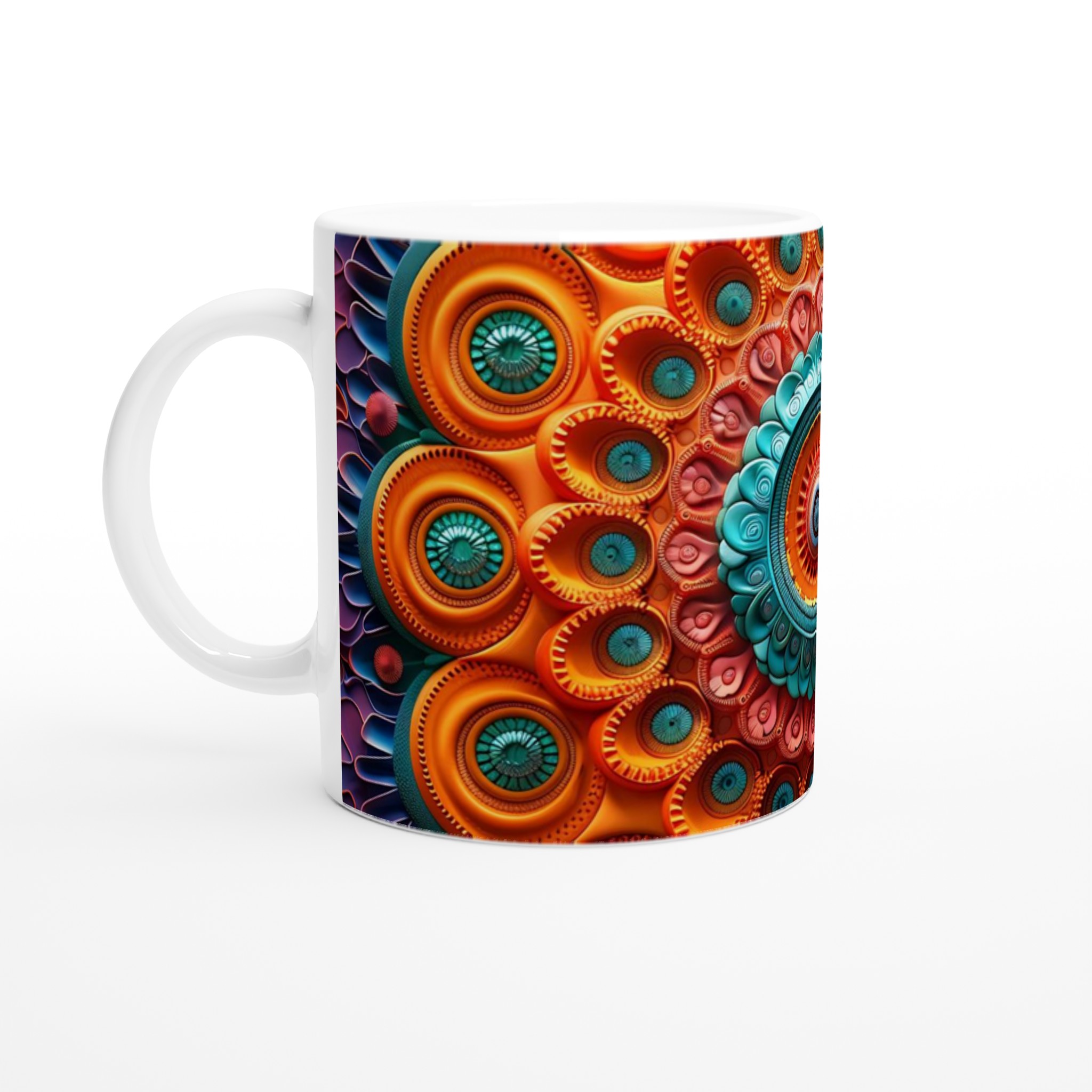 Mångfärgad fraktal mandalamugg - Levande 11oz keramisk mugg med intrikata mönster