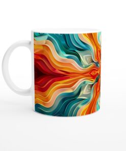 Abstrakt Mandala Keramisk Mugg - Vågor av Turkos, Rött & Orange för en Energifylld Start