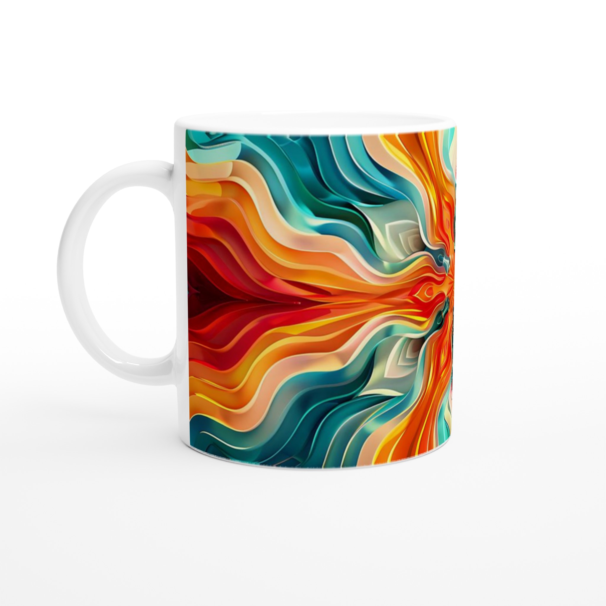 Abstrakt Mandala Keramisk Mugg - Vågor av Turkos, Rött & Orange för en Energifylld Start